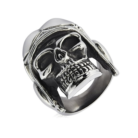 West Coast Jewelry Men's Antiqued Finish Aviator Skull Stainless Steel Ring (30mm)