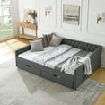 thumbnail image 4 of DeeHome Queen Size Daybed with Drawers Upholstered Tufted Sofa Bed,,with Button on Back and Copper Nail on Waved Shape Arms(84.5"x63.5"x26.5"), 4 of 9