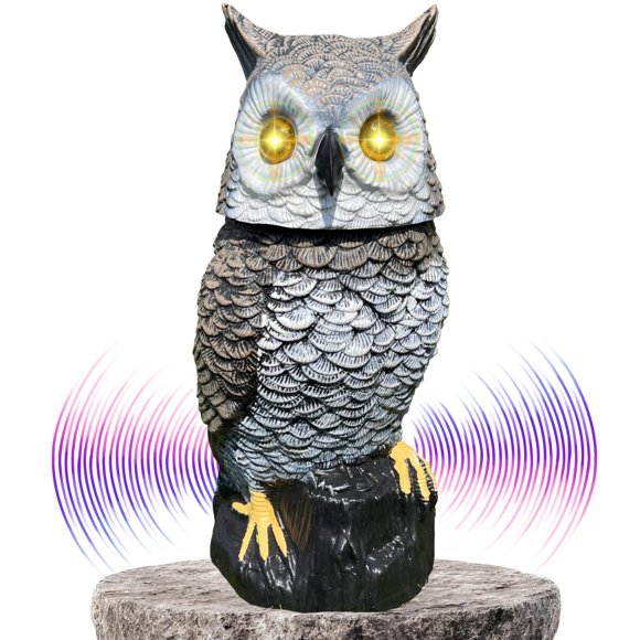 Búho solar Owlery para jardín con sensor de movimiento y ojos parpadeantes, 38 cm