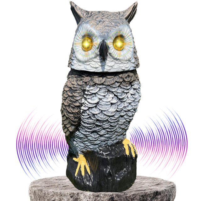Búho solar Owlery para jardín con sensor de movimiento y ojos parpadeantes, 38 cm