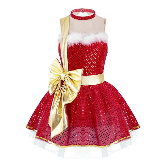 YONGHS Kids Girls Christmas Santa Claus Costume Ballet Dance Tutu Dress 4-16 A Red 16