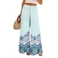 thumbnail image 2 of Dress Pants Women Petite High Waisted Wide Leg Summer Beach Vacation Women's Pants Boho Lounge Casual Palazzo Trousers Sky Blue S, 2 of 8