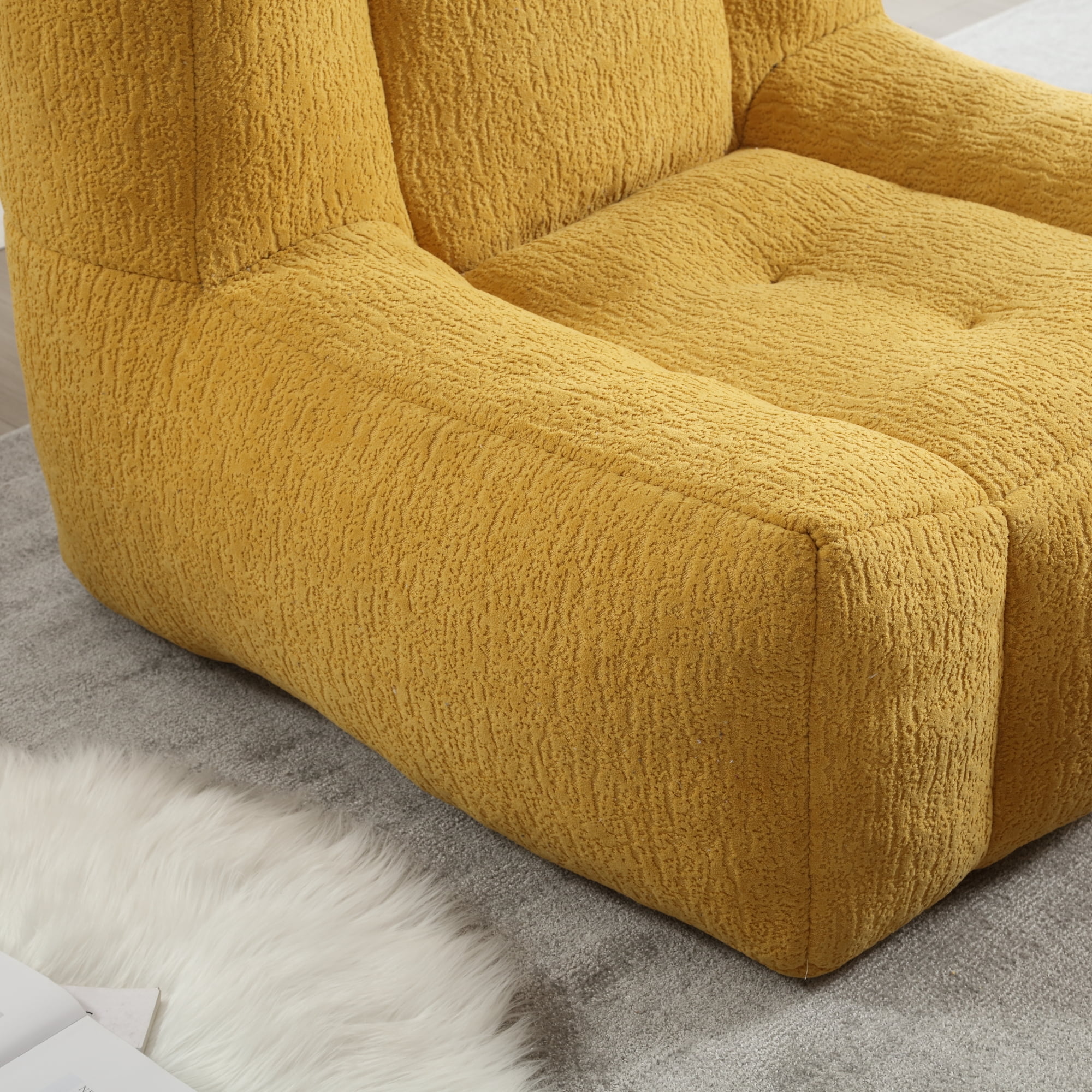 Accent Chair with Ottoman Set,Modern Velvet Bean Bag Chair for Adults and Childs,Upholstered Lazy Sofa Chair Armchair for Living room, Bedroom, Apartment,Yellow