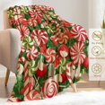 thumbnail image 3 of Christmas Decorative Blanket, Red Green Candy Cane Peppermint Print Throw Decoration, Soft Flannel Winter Blankets for Couch Bed Sofa, Holiday Home Decor, Xmas Festival Gifts 60x80 Inch, 3 of 6