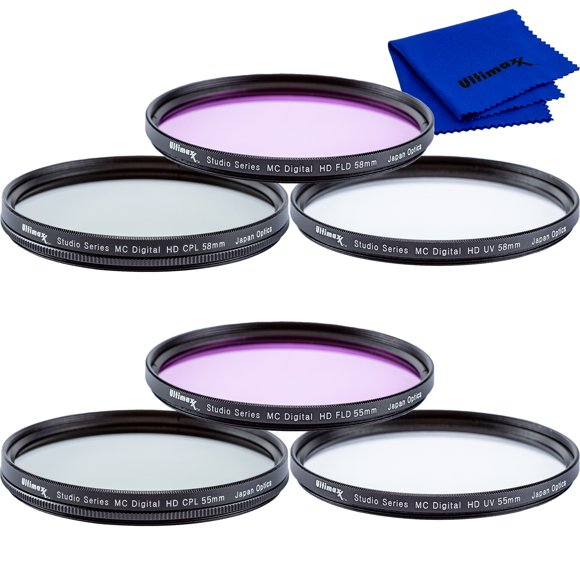 Ultimaxx Kit de Filtres Multi-Reliés 3 Pcs 55mm et 58mm (UV, CPL, FLD) pour Nikon D3500, D5600, D3400 Appareil Photo Reflex Numérique avec Nikon 18-55mm f/3.5-5.6G VR AF-P DX et Nikon 70-300mm f/4.5-6.3G ED