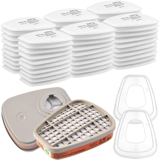 yeuweold 6001 Kit de Remplacement de Filtres de Protection Respiratoire Réutilisables, 60 Cotons Filtrants, pour Purificateur de Filtration, Protection du Visage, Compatible 6100/6200 / 7501/7502 / 6502/6800