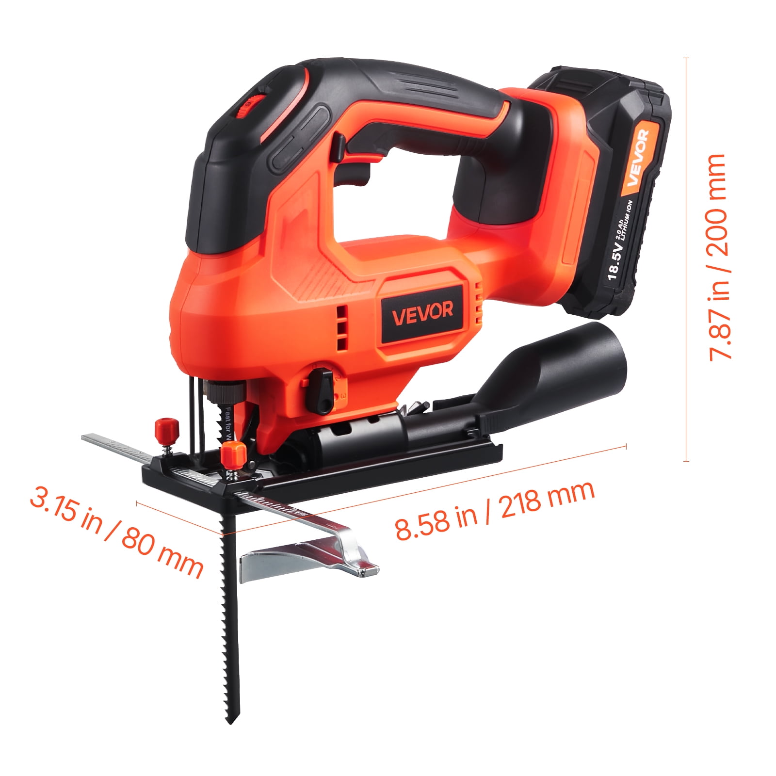 VEVOR Cordless Jig Saw, 20 V, 3000 SPM Blade Speed, Cordless Jigsaw with Battery and Charger, LED Light, 6 Variable Speed, 0- 45° Bevel Cuts, with 6 pcs Blades, 4 Orbital Settings, for Wood, Metal