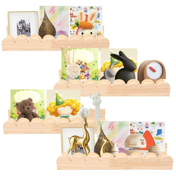 Scalloped Wood Wall Storage Shelf With Hook Strong Load Bearing Wood Floating Wall Shelf for Nursery Living Room Toddler Room