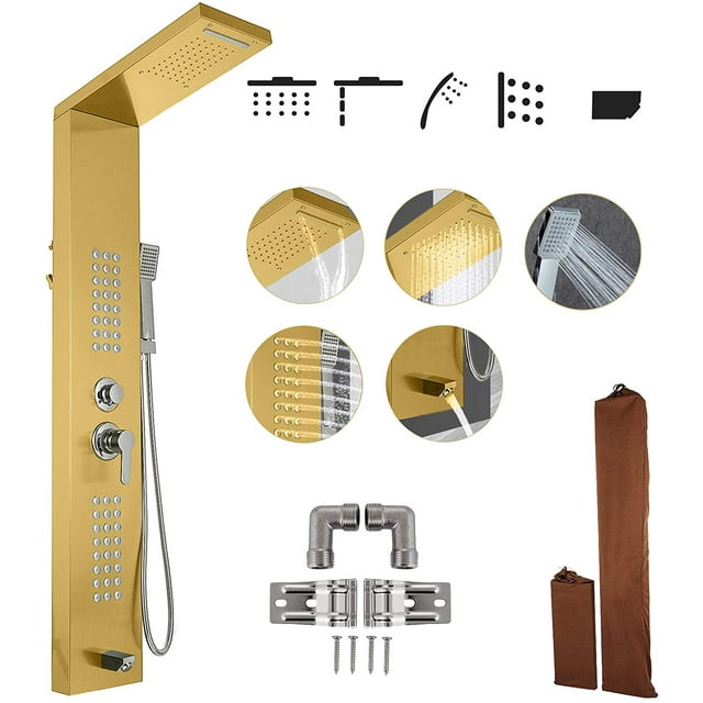 VEVOR 5 in 1 Shower Panel System with Spout Rainfall Massage Jets Tub Spout Hand