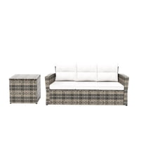 Westin Outdoor 2-Pieces Patio Sofa with Side Table Included Conversation Set PE Rattan Wicker Furniture, Brown/White