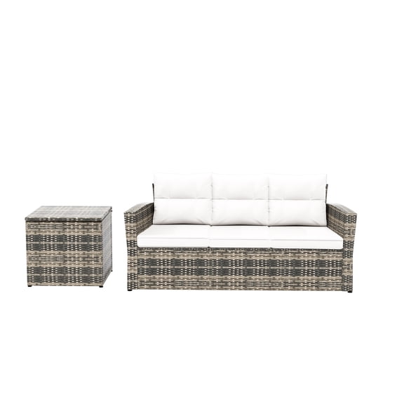 Westin Outdoor 2-Pieces Patio Sofa with Side Table Included Conversation Set PE Rattan Wicker Furniture, Brown/White