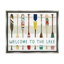 Stupell Industries Lake House Welcome Boat Paddles Graphic Art Luster Gray Floating Framed Canvas Print Wall Art, Design by Elizabeth Tyndall