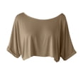 thumbnail image 3 of AKOEE Crop Tops for Women Loose Casual Off Shoulder Wide Boatneck Short Sleeve Summer Cute Tee Shirts (L, Khaki), 3 of 6