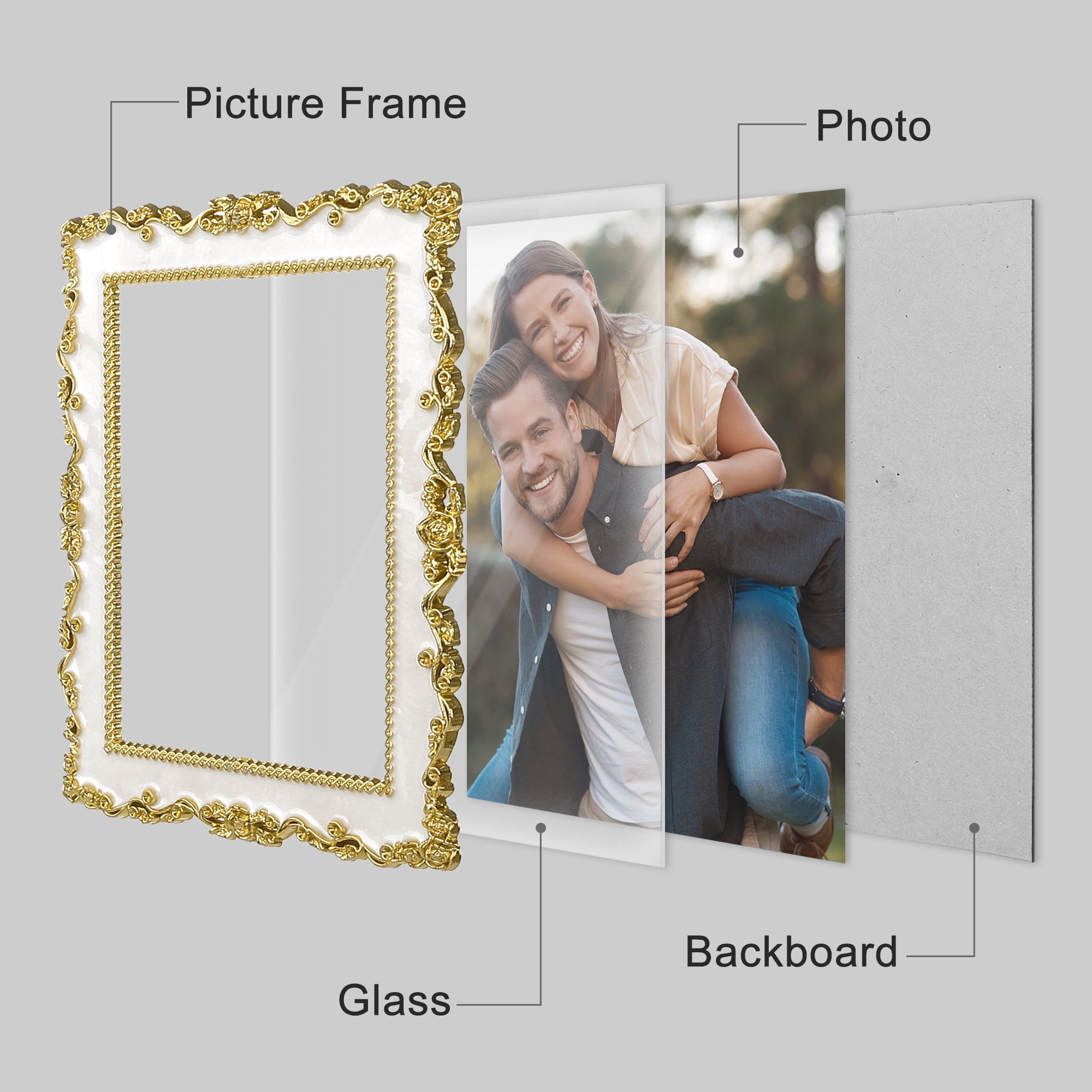 Unique Bargains Picture Frame Luxury Photo Frames Silver 4x6 Gold -3Pcs 5x7