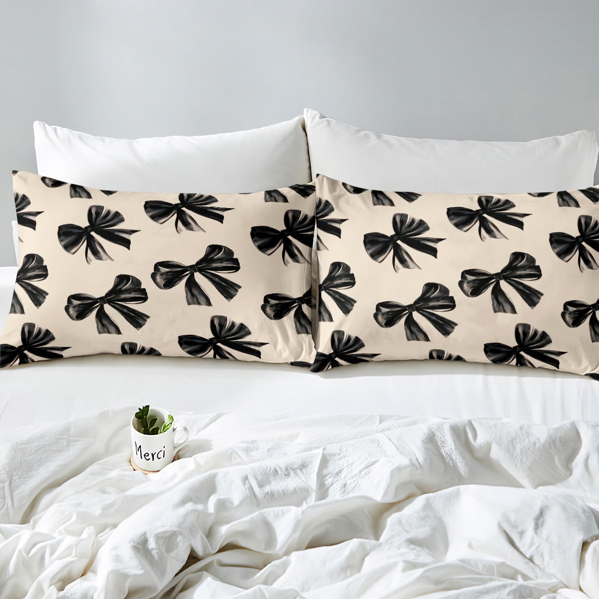 Bow Bedding Set Twin Black Bow Tie Comforter Cover Teen Adults Room Decor,Watercolor Bowknot Duvet Cover Black White Simple Decor Bedspread Cover