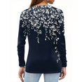 thumbnail image 4 of WTOBBY Women's Floral Print Loose Long Sleeve T-shirt with Hem Slit Round Neck Casual Top Fashion Wear Comfort Fit Lightweight Material Versatile Daily Outfit US Market Style,Navy L, 4 of 5