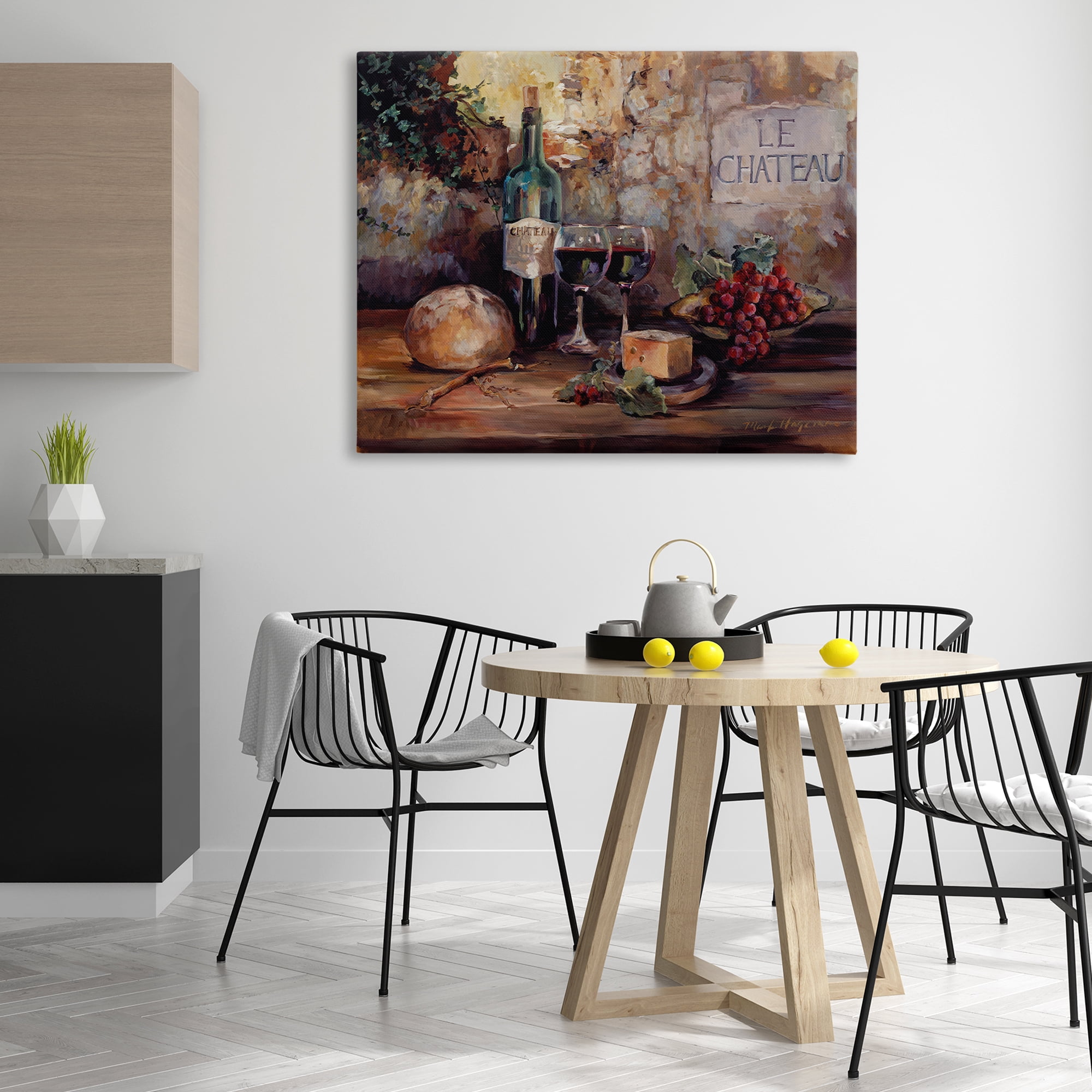 Stupell Industries Parisian Wine and Cheese Food & Beverage Painting Wrapped Canvas Art Print Wall Art, 48 x 36