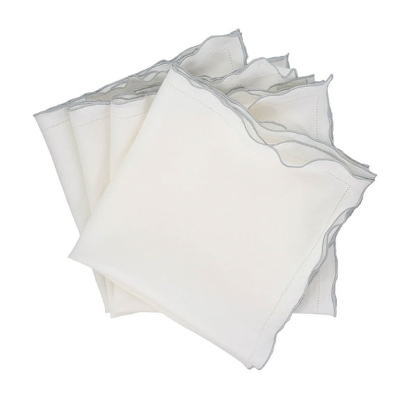 Linen Napkins With Silver Ruffled Hemstitch Edges, Set of 4