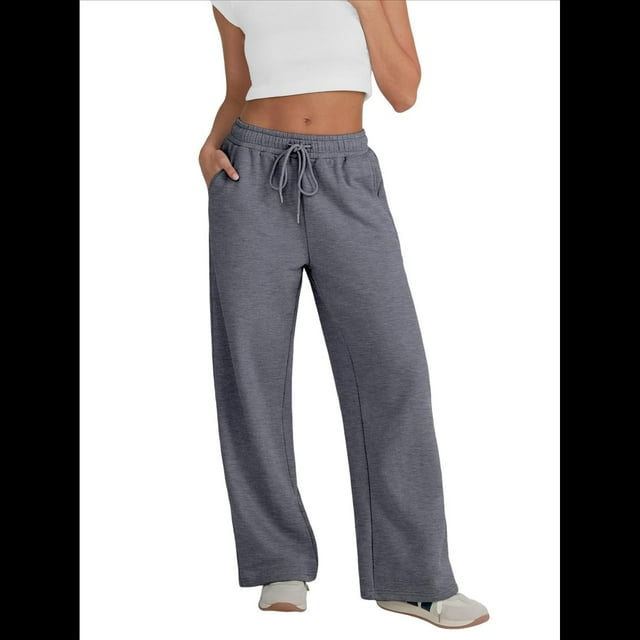 Pantalones Deportivos de Pierna para Mujer, de Cintura Alta, Holgados, con Cordón y Bolsillos Gris Oscuro M