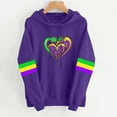 thumbnail image 1 of Uootdi Mardi Gras Womens Drawstring Hoodies for Women Carnival Crewneck Heart Print Hooded Long Sleeve Pullover Festive Color Block Loose Sweatshirts Gift, 1 of 4
