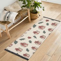 Yayeee Runner Rug for Bedroom 2'x6' Machine Washable Hallway Non Slip Mat, Beige Christmas Gift Pattern