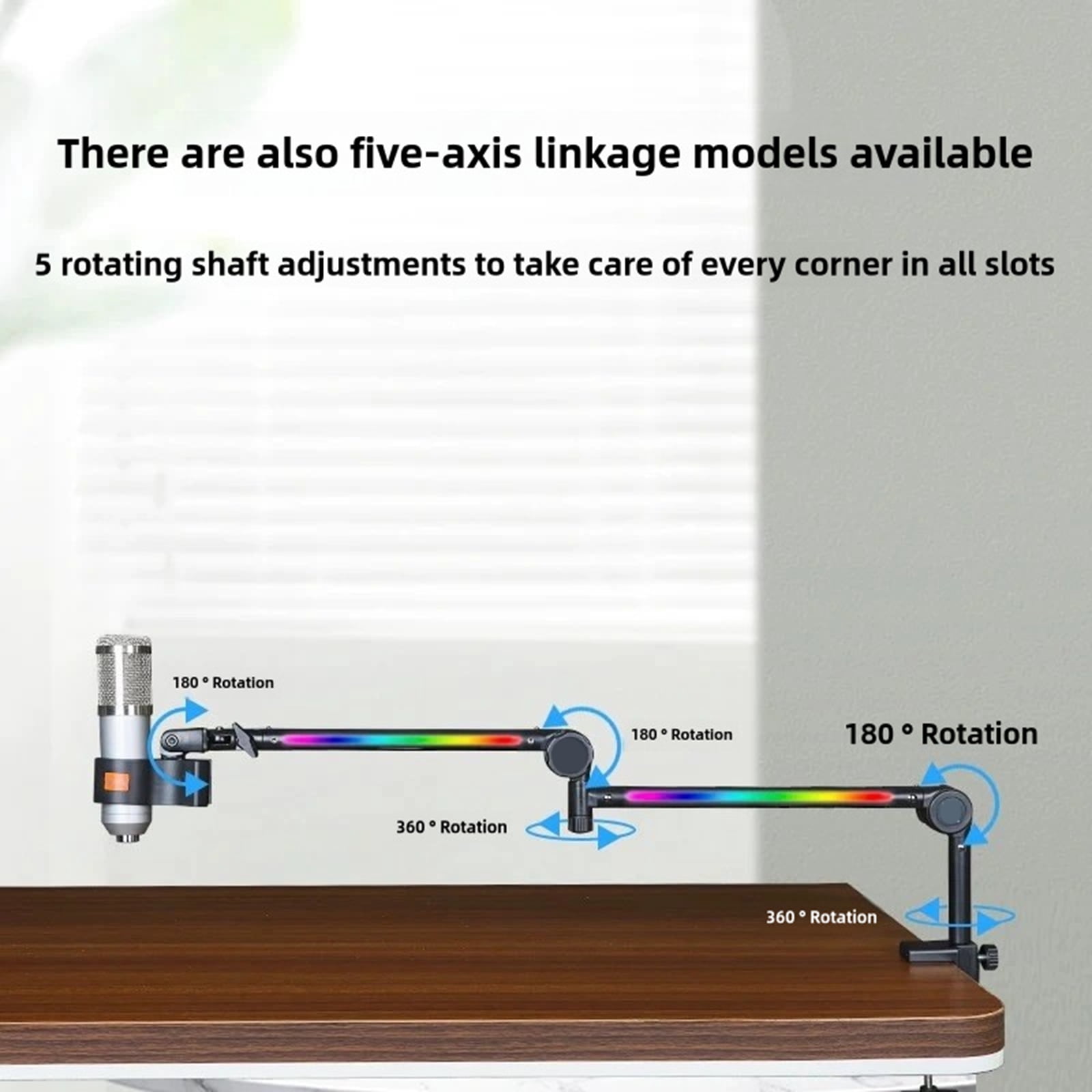 Microphone Boom Arm with Light Multi Directional Adjustable Desktop Mic Stand Heavy Duty Microphone Stand