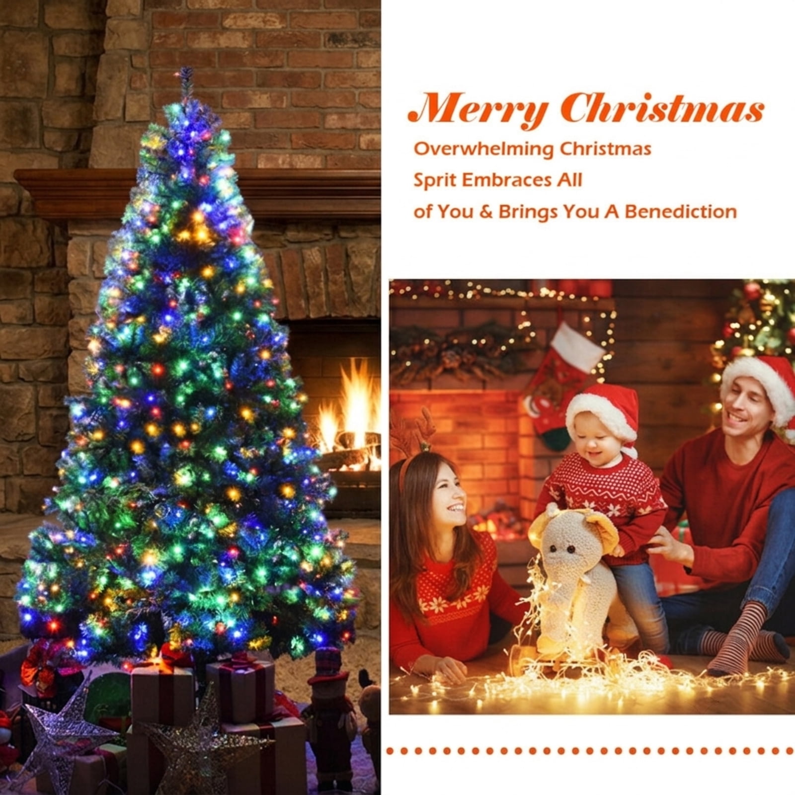 RUIE, 7 Foot Pre-Lit Tree, 7 ft Artificial Christmas Tree, 350 LED Lights, Green, 1000 Full Tips, for Home Holiday Xmas Decoration