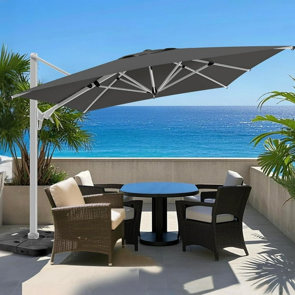 HOMPUS 9-12FT Cantilever Patio Umbrella 360°Rotation Rectangular Outdoor Umbrella