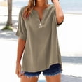 thumbnail image 2 of Womens Tops Loose Solid Color Short Sleeve T-Shirt Cotton And Linen V Neck With Side Splits Waist Casual Daily Wear Breathable Soft Fabric M Sweaters For Women, 2 of 9