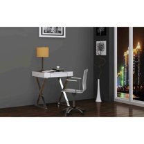 Whiteline Modern Living White Elm Contemporary Stainless Steel Desk, 1 Drawer