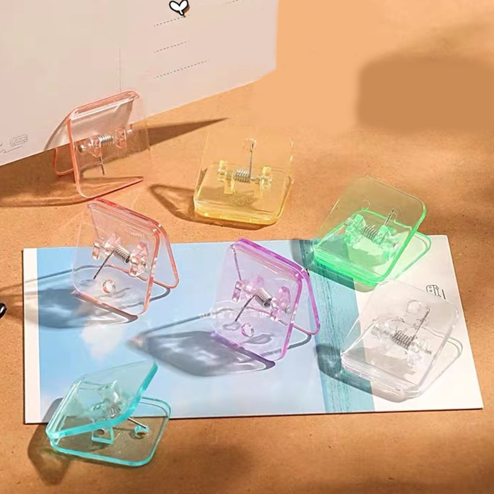 100Pcs Clear Clip File Paper Clamps for Craft Bag Photo Drawing Board Square Colored Paper Clip for Kitchen