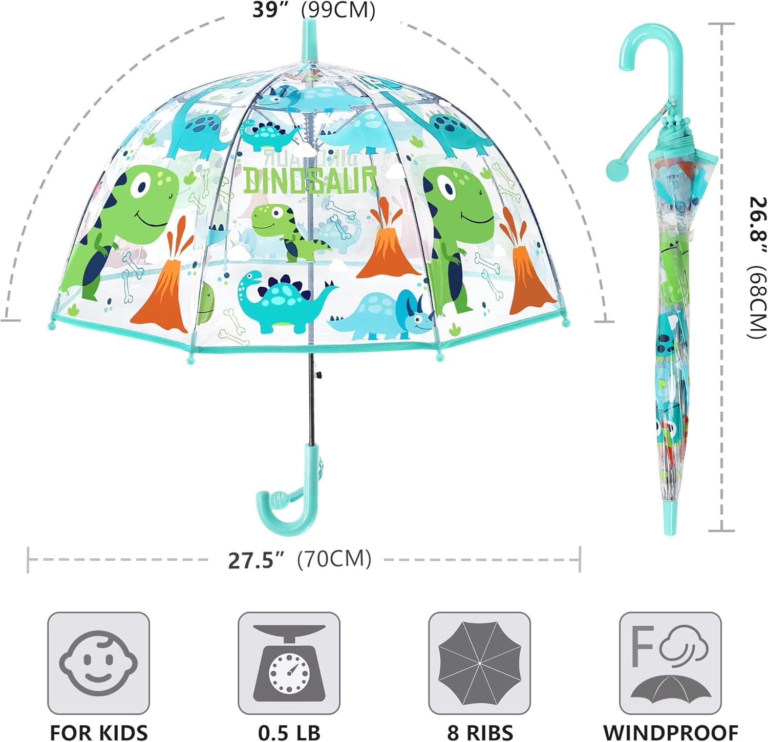 MGH 2 PCS Kids Clear Umbrellas for Rain Dome Bubble Umbrella Windproof for Toddler Boys Girls