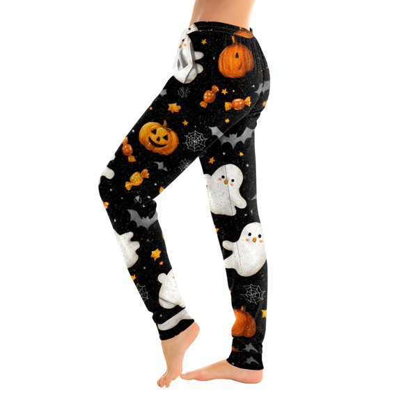 Wutalume Halloween Women's Casual Pajama Pants - Drawstring Elastic Waist Cuffed Pants with Pockets, Loose Trousers for Festival Wear,Coffee L