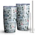 thumbnail image 2 of 20oz Tumblers Light Blue Christmas House and Tree Pattern Stainless Steel Vacuum Insulated Double Wall Travel Tumbler Cups Mug with Lid and Straw,Cleaning Brush for Cold & Hot Drinks, 2 of 7