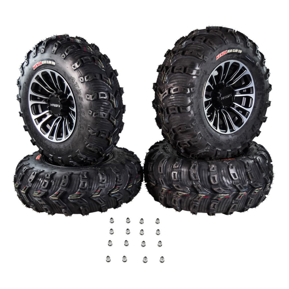 Kenda Bear Claw EVO 25x812 25x1012 Tires Black 12x7 4/156 Rim Wheel & Tire Kit