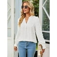 thumbnail image 2 of Womens Dot V Neck Ruffle Sleeve Blouse Flowy Shirts Casual Solid Work Tops White M, 2 of 7