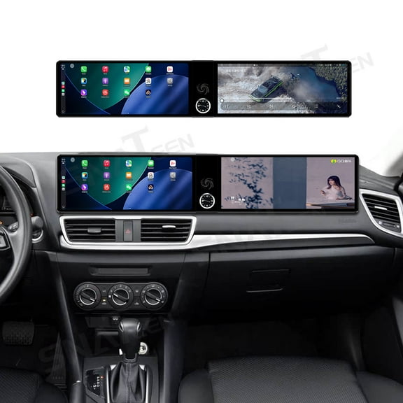 SNATEEN Dual 12.3 inch Carplay Screen/Radio/Multimedia Player for Mazda Axela 2014-2019 Models Universal Car Navigation/GPS Upgrade Headunit Android Display 1080P Touch Screen Replace System