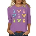 thumbnail image 2 of Fartey 2025 Easter Shirts for Women Cute Bunny Print 3/4 Sleeve Tops Slim Fit Crew Neck Tunic Blouse Plus Size Summer Casual Tees Loose Comfy Holiday T Shirts Purple S-5XL, 2 of 6