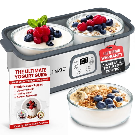 Ultimate Probiotic Yogurt Maker, Adjustable Temperature Control, 2 One-Quart Glass Containers, Bpa-Free, 48-Hour Timer