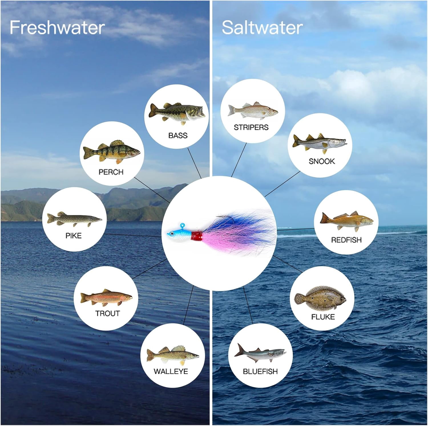 3 Pack Bucktail Jig Lure Hair Jig Saltwater Freshwater Lures Surf Fishing Bass Flounder Striper Bluefish Halibut Redfish