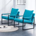 thumbnail image 3 of Tabaray Living Room Chair Set of 2 Modern Accent PU Leather Arm Chair, Comfortable Living Room Single Sofa, Black  Cyan, 3 of 9