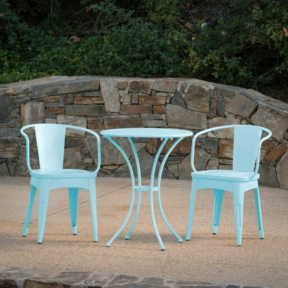 Christopher Knight Home Modern 3-Piece Outdoor Bistro Set, Chairs with Cutout Backs and Round Table, Matte Light Blue