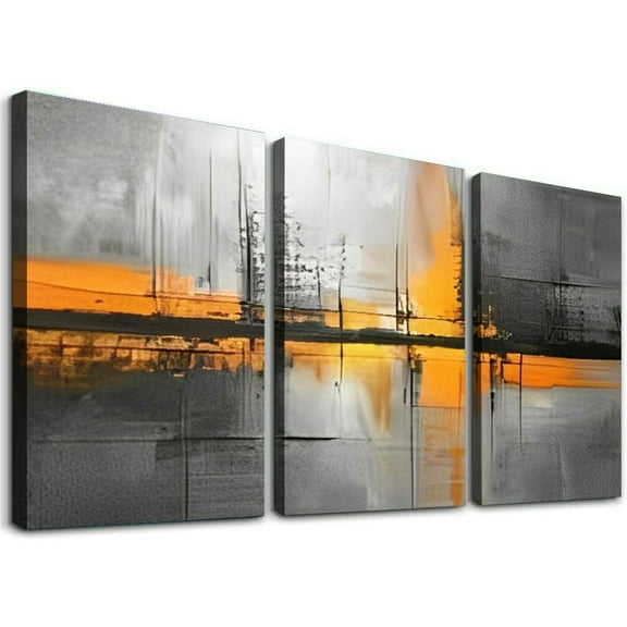SHANXI Grey Abstract Wall Art Decor Art Pictures for Living Room Orange Wall Painting for Bedroom Large Modern Art Print Abstract Graffiti Artwork for Home Office Decorations 12"x16"x3pcs