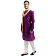 thumbnail image 3 of Indian Clothes Men's Kurta Pajama Set with Scarf Wedding Party Dress (Purple, XL), 3 of 6
