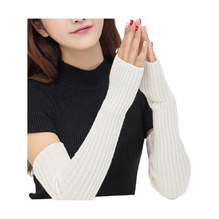 1Pair Women's Solid Color Fingerless Gloves with Arm Warmer, Elegant and Suitable for Daily Wear, One-Size None Black Polyester Polyester