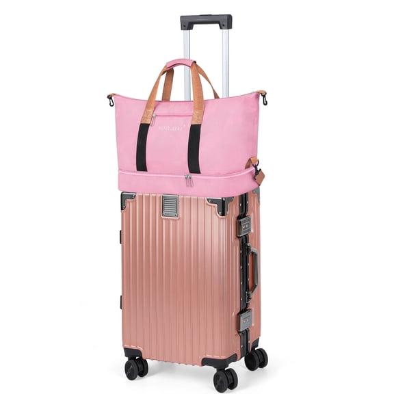 20-Inch ABS Aluminum Frame Carry-on Luggage and Travel Bag Set, Hardside Spinner Suitcase 2-Piece Luggage Set with Travel Bag, Pink