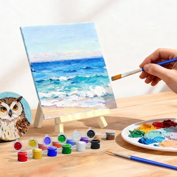 8 Pack 8×10 Inch Canvas Boards Kits for Painting, Art Canvas Set with 16 Brushes, 8 Paint Trays, 8 × 12 Acrylic Paint, Mini Drawing Easel Set, Sip and Paint Kit for Adults & Kids Party