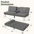 thumbnail image 7 of Lacoo Linen Futon Sofa Bed Modern Convertible Sleeper Couch with Removable Armrests & Cup Holders for Living Room,Small Spaces,PU Leather Gray, 7 of 7
