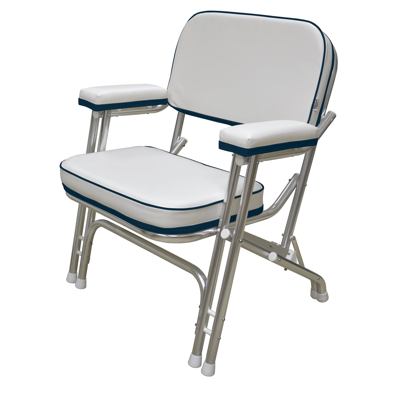 Wise 8WD120AB-924 Folding Deck Chair with Aluminum Frame, White / Navy