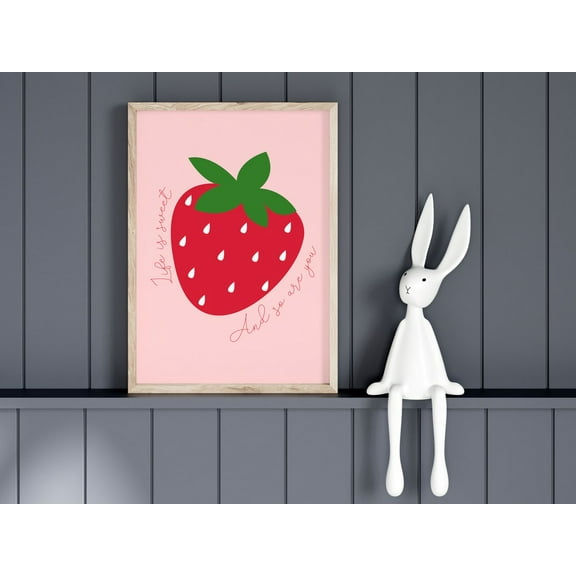 Strawberry Print // Strawberry Wall Art, Pink Nursery Prints, Life Is Sweet Print, Cute Fruit Wall Art, Girls Room Prints Wall Art, Modern Wall Decor, 8x12 UNFRAMED